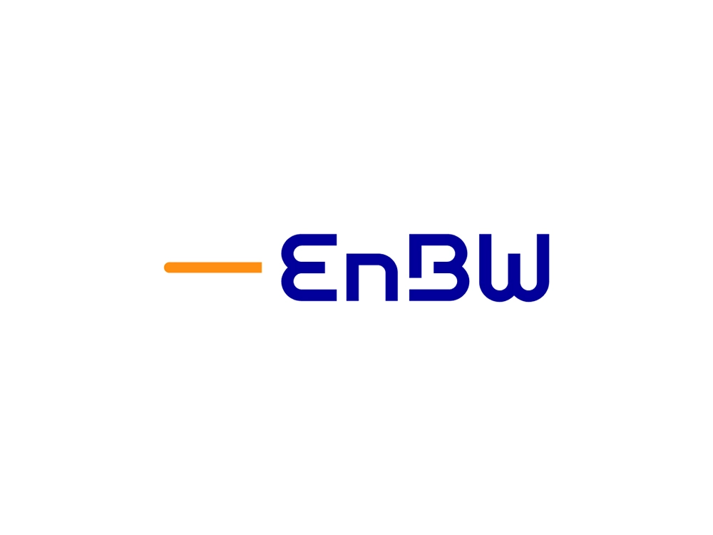 EnBW company logo with blue text and orange dash